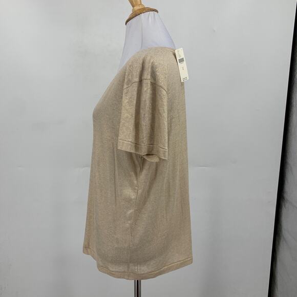 Seen Worn Kept T Shirt Womens 6 Gold Metallic Linen Blend Short Sleeve Crew Neck - Picture 4 of 11